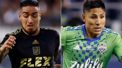 Cristian Arango of Los Angeles FC and Raúl Ruidíaz of Seattle Sounders