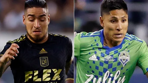 Cristian Arango of Los Angeles FC and Raúl Ruidíaz of Seattle Sounders