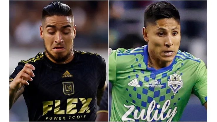 Cristian Arango of Los Angeles FC and Raúl Ruidíaz of Seattle Sounders