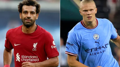 Mohamed Salah of Liverpool and Erling Haaland of Manchester City
