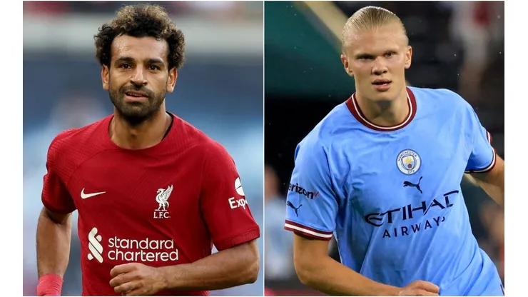 Mohamed Salah of Liverpool and Erling Haaland of Manchester City