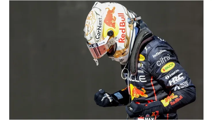 Max Verstappen celebrates finishing in first position during the F1 Grand Prix of France