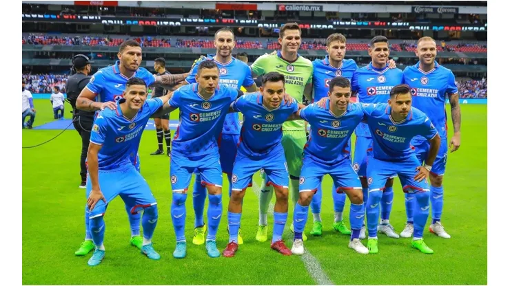 Players of Cruz Azul pose for a photo