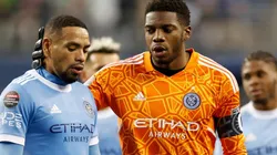 Alexander Callens #6 and Sean Johnson #1 of New York City