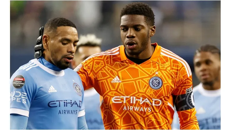 Alexander Callens #6 and Sean Johnson #1 of New York City
