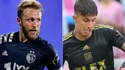 Johnny Russell of Sporting Kansas City and Brian Rodríguez of Los Angeles FC