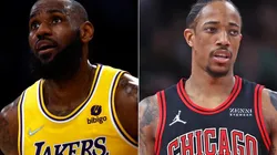 LeBron James of the Los Angeles Lakers and DeMar DeRozan of the Chicago Bulls