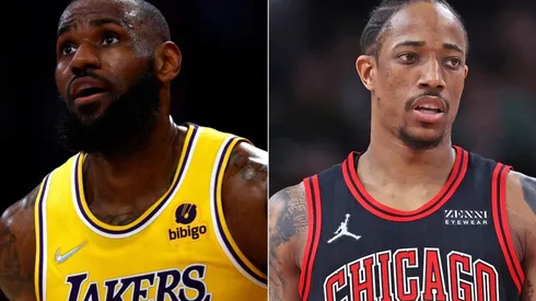 LeBron James of the Los Angeles Lakers and DeMar DeRozan of the Chicago Bulls