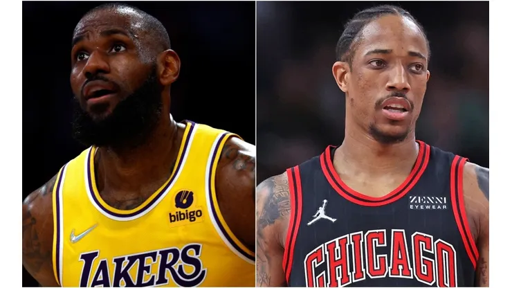 LeBron James of the Los Angeles Lakers and DeMar DeRozan of the Chicago Bulls