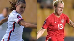 Alex Morgan of the US and Sophie Schmidt of Canada