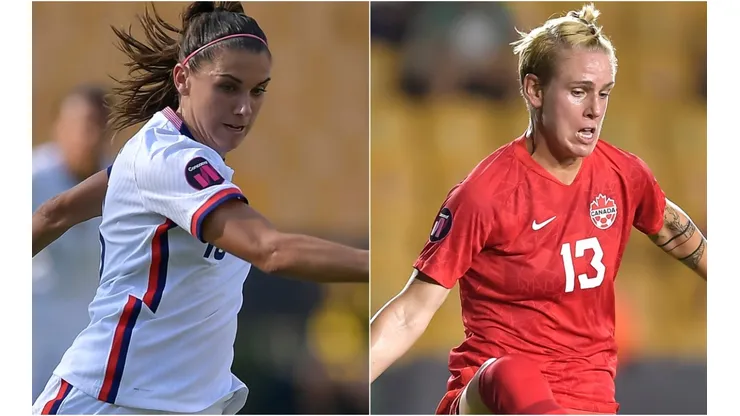 Alex Morgan of the US and Sophie Schmidt of Canada