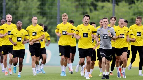 The team of Borussia Dortmund attends a training session
