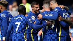 Chelsea players celebrate after scoring a goal
