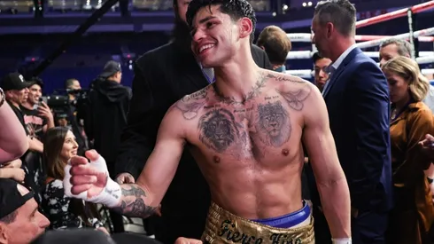 Ryan Garcia walks out of the ring after defeating Emmanuel Tagoe
