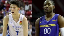 Chet Holmgren of the Oklahoma City Thunder and Jonathan Kuminga of the Golden State Warriors