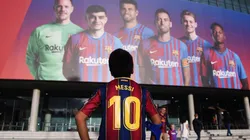 A Barcelona fan with a Lionel Messi printed shirt