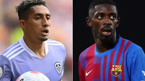 Raphinha and Ousmane Dembele of Barcelona