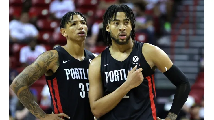 Didi Louzada and Trendon Watford of the Portland Trail Blazers, the 2022 NBA Summer League Champions