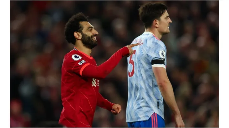 Mo Salah of Liverpool and Harry Maguire of Manchester United