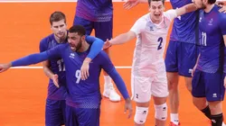 Earvin Ngapeth of Team France reacts with team mates