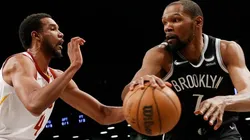 Kevin Durant of the Brooklyn Nets against Evan Mobley of the Cleveland Cavaliers