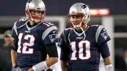 Tom Brady (left) and Jimmy Garoppolo during their time in New England.