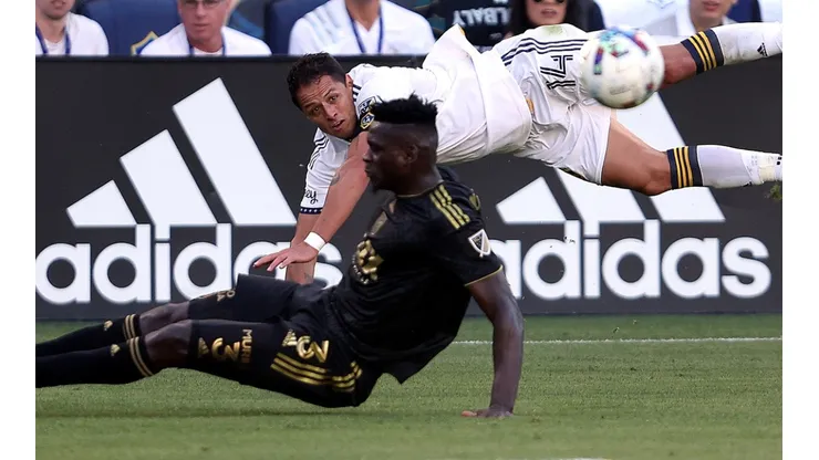 Jesús Murillo of Los Angeles FC and Javier Hernández of Los Angeles Galaxy