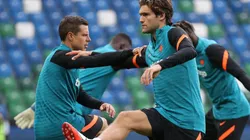 Cesar Azpilicueta and Marcos Alonso of Chelsea