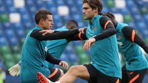 Cesar Azpilicueta and Marcos Alonso of Chelsea