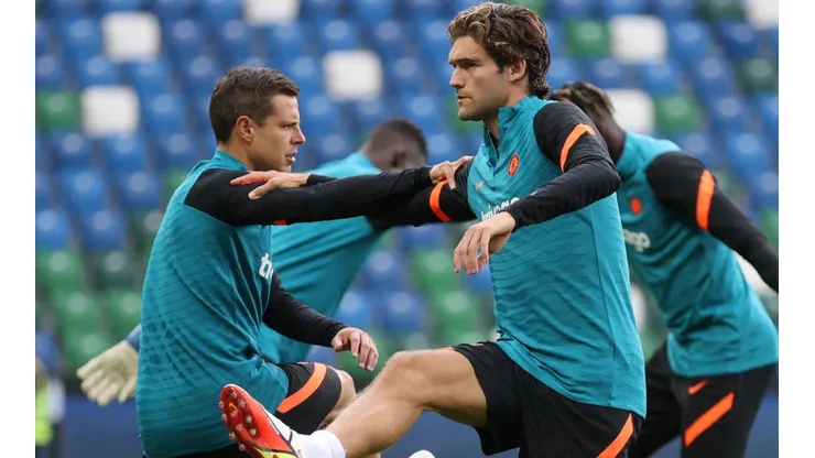 Cesar Azpilicueta and Marcos Alonso of Chelsea