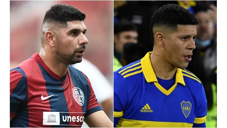 Nestor Ortigoza of San Lorenzo (left) and Marcos Rojo of Boca Juniors.