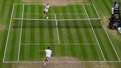 Rafael Nadal facing Taylor Fritz during Day 10 of Wimbledon 2022.