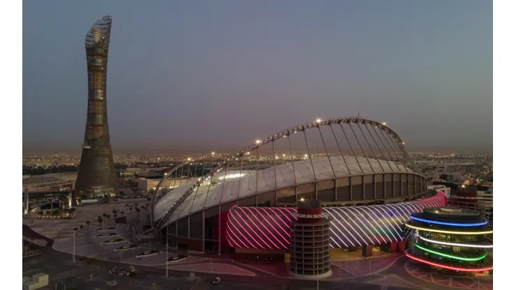 Khalifa Stadium at sunrise aqaiting for the 2022 FIFA World Cup at Qatar.