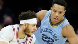 Seth Curry of the Philadelphia 76ers and Desmond Bane of the Memphis Grizzlies