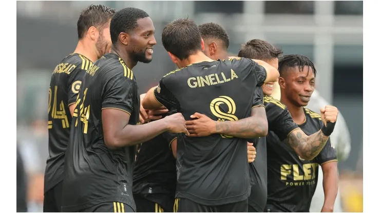 Ismael Tajouri of Los Angeles FC celebrates with teammates