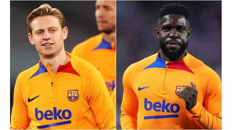 Frenkie De Jong and Samuel Umtiti of Barcelona