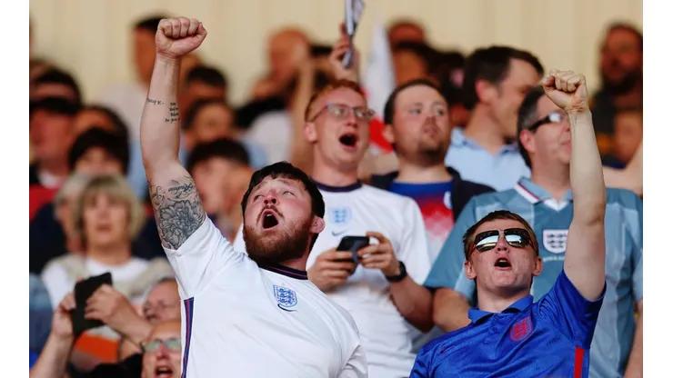 English soccer fans cheering their national team against Hunary at the UEFA Nations League.