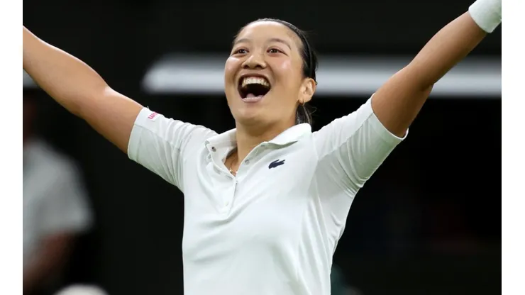 Harmony Tan of France during her Women's Singles First Round Match