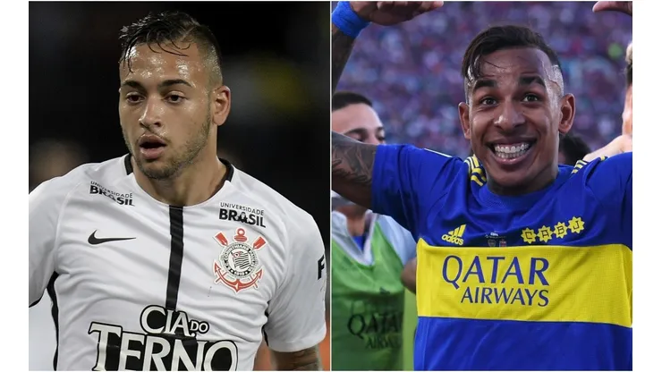 Maycon of Corinthians (L) and Sebastian Villa of Boca Juniors (R)