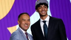 Deputy commissioner Mark Tatum and Max Christie as Los Angeles Lakers player