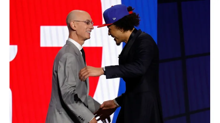 Adam Silver and Cade Cunningham during the 2021 NBA Draft.