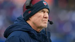 Head coach Bill Belichick of the New England Patriots looks on during the first half of a game against the Buffalo Bills at Highmark Stadium on December 31, 2023 in Orchard Park, New York.