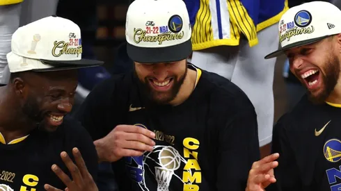 Draymond Green, Klay Thompson and Stephen Curry of the Golden State Warriors