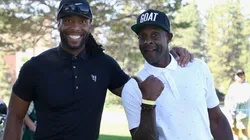 Fitzgerald (left) and Rice during a 2020 golf game