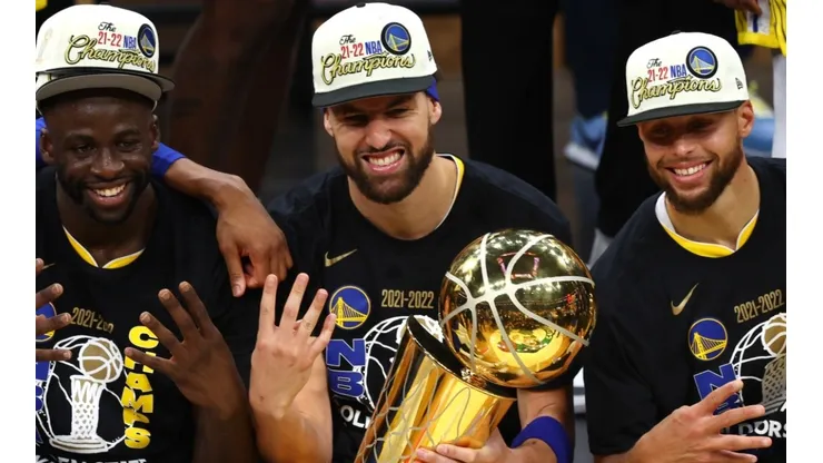 Draymond Green, Klay Thompson and Stephen Curry of the Golden State Warriors