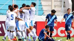 El Salvador U20 celebrate one of the goals against Guatemala