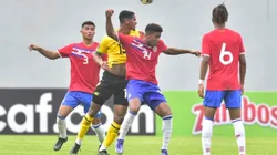 Costa Rica players in the game against Jamaica