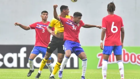 Costa Rica players in the game against Jamaica
