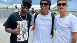 Vinicius Jr (left) with Ronaldinho and Dybala