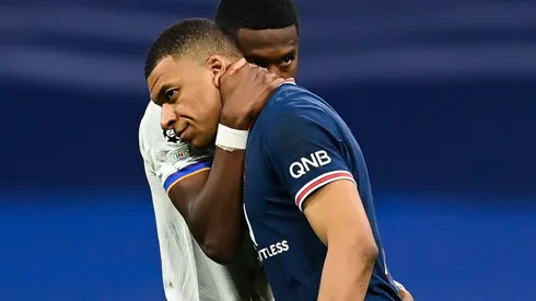 David Alaba of Real Madrid and Kylian Mbappe of PSG